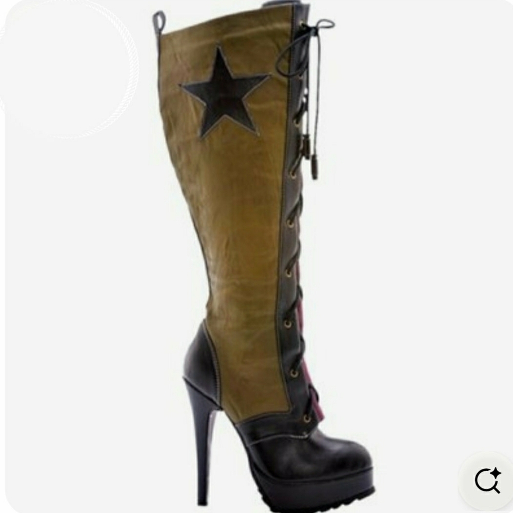 NWT Women's Sz 8 Leg Ave 5023-Militia Olive & Black Knee-high 5" Stiletto Boots